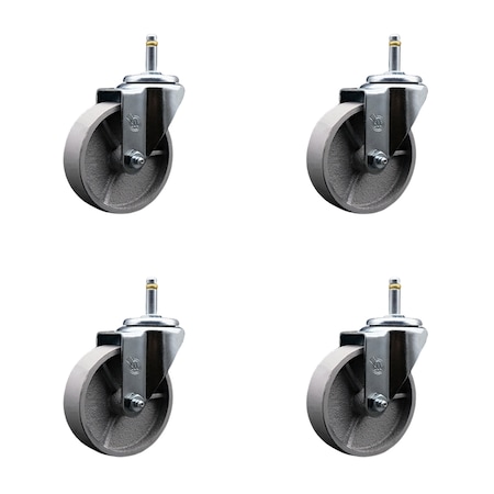 Service Caster Semi Steel Swivel Grip Ring Caster Set of 4 w/4'' Wheels & 7/16'' Stem-4 Swivel, 4PK SCC-GR20S414-SSS-716138-4